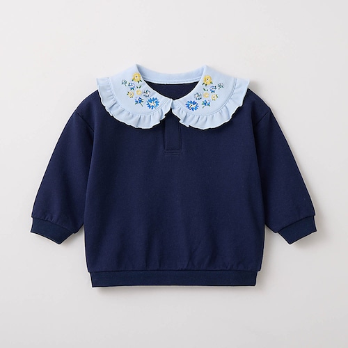 刺繍入りフリルカラー裏毛スウェットシャツ 【ベビー服 長袖】