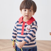 ネイビー系ボーダー／モデル身長84.0cm・80サイズ着用・体重11.8kg