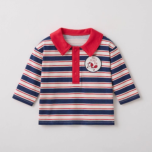 SWIMMERコラボ 胸アップリケ襟付き長袖Ｔシャツ 【ベビー服】【子供服】