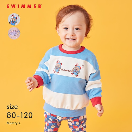 SWIMMERコラボ ボーダー風切替えミニ裏毛スウェットシャツ 【ベビー服 長袖】【子供服】