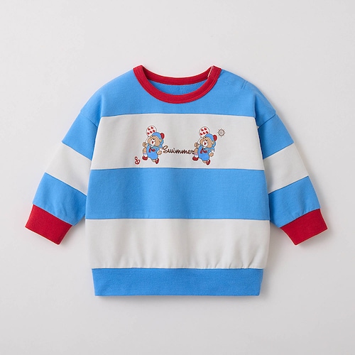 SWIMMERコラボ ボーダー風切替えミニ裏毛スウェットシャツ 【ベビー服 長袖】【子供服】