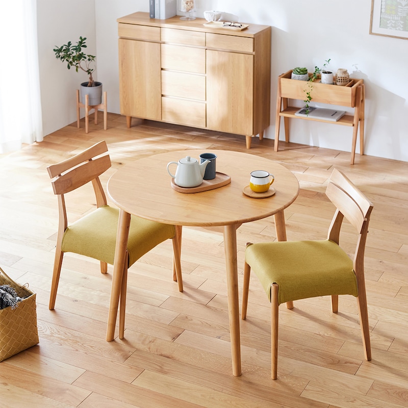 丸テーブル3点セット/イエロー