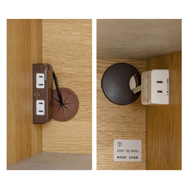 キッチンボードの中天板には2口、スライド部には1口のコンセント付き