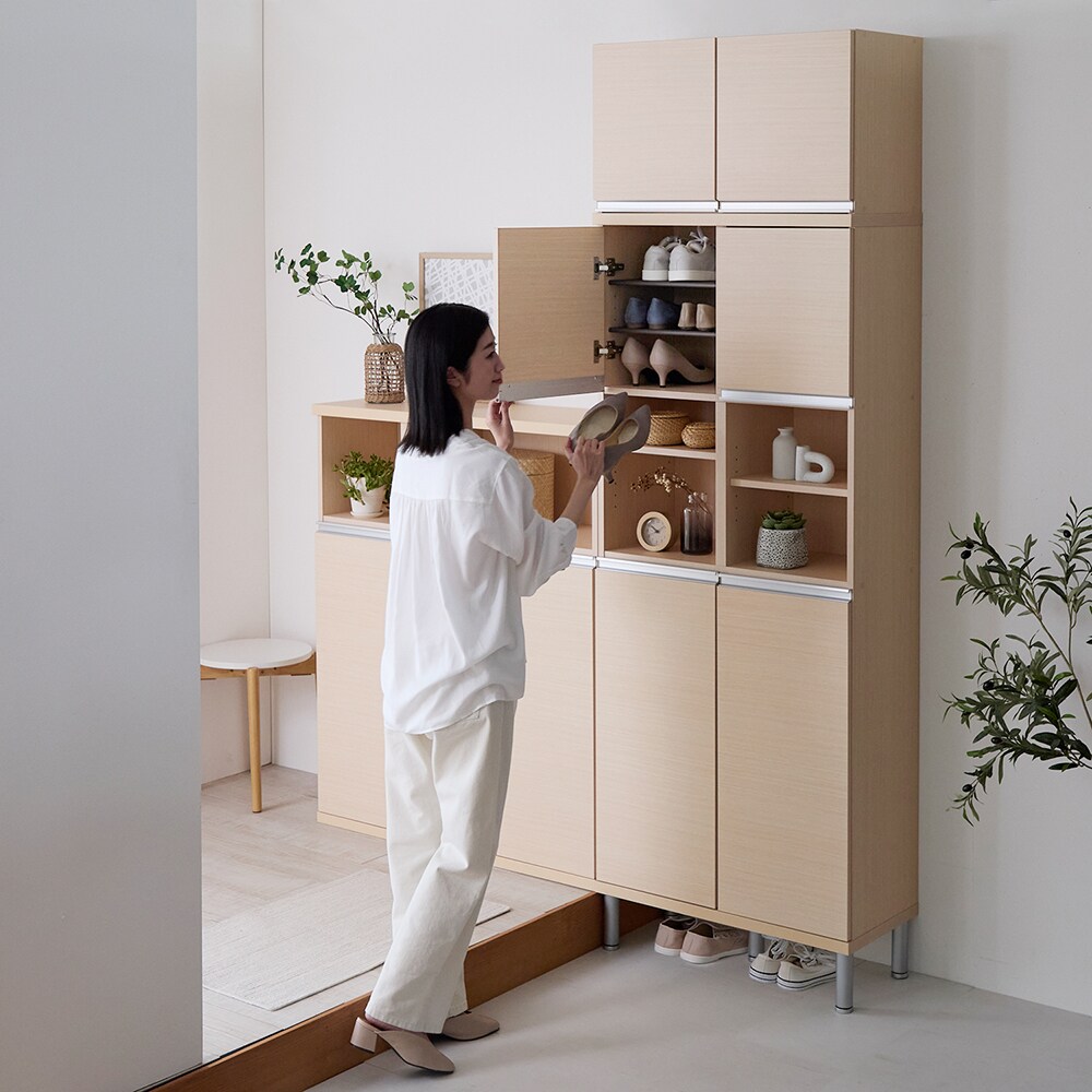【シェルフィット/Shelfit】【幅1cmピッチオーダー】高さが選べるオープンスペース付きシューズボックス [日本製]