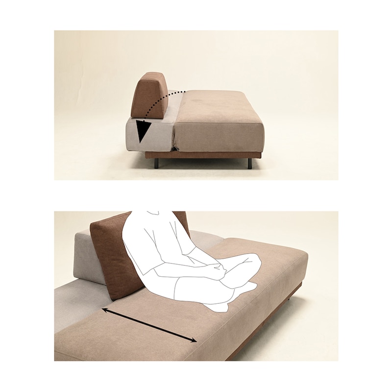 背を倒した状態でゆったり座るとゆったりあぐら使い