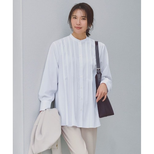 【UNFILO／アンフィーロ】バンドカラー タックブラウス