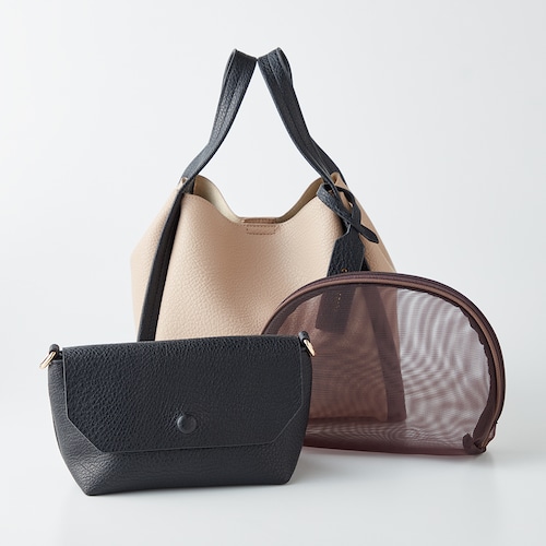 ショルダーバッグ付き やわらか手提げバッグ【3点セット】(2WAY)