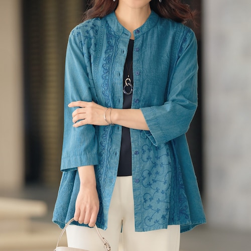 刺しゅう使いロングジャケット