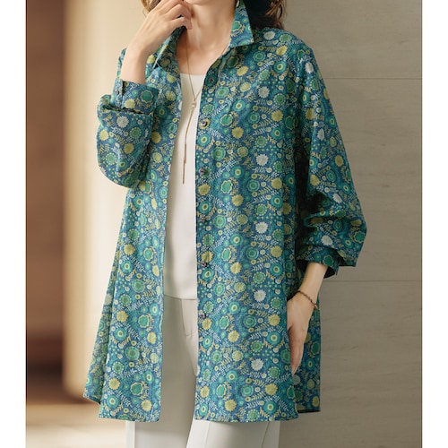 花柄プリントチュニックブラウス