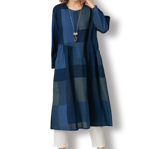 ブロック柄ワンピース