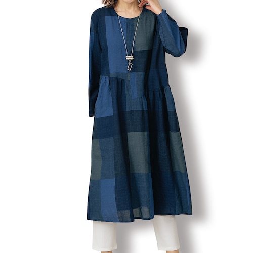 ブロック柄ワンピース