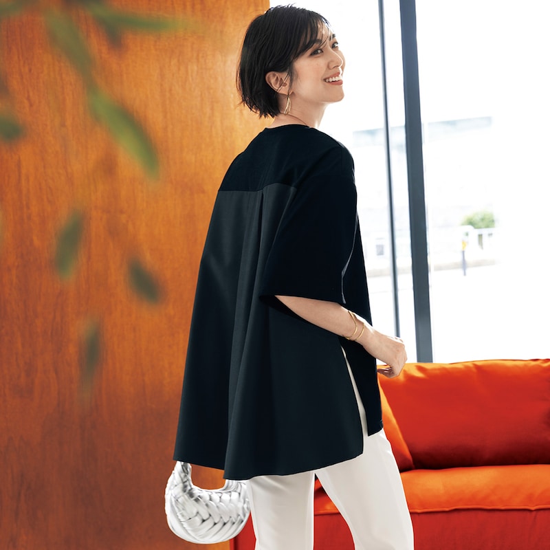 ブラック／前後差のあるロング丈で体型カバーしながら簡単におしゃれ映え！