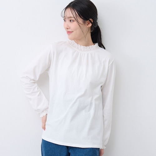 レース襟シャーリングトップス