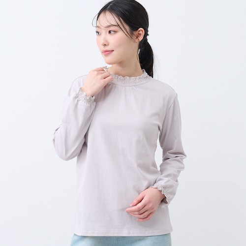 レース襟シャーリングトップス