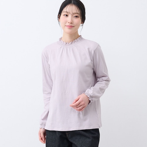 レース襟シャーリングトップス