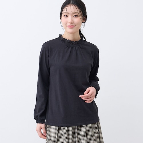レース襟シャーリングトップス