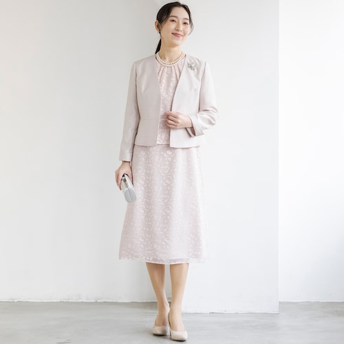 洗えるVネックジャケット＆2ピース風ワンピースセット