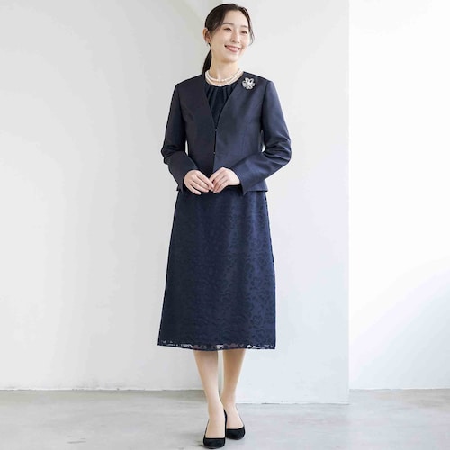 洗えるVネックジャケット＆2ピース風ワンピースセット