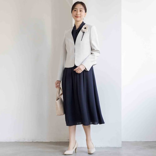 洗えるVネックジャケット＆ボウタイワンピース 2点セット