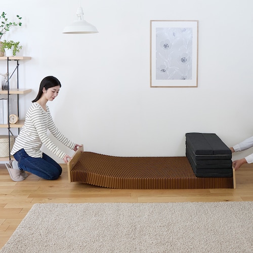 折りたたみ式簡易ベッド アコーディオンベッド ＜マットレス付／シングル／1台3役＞