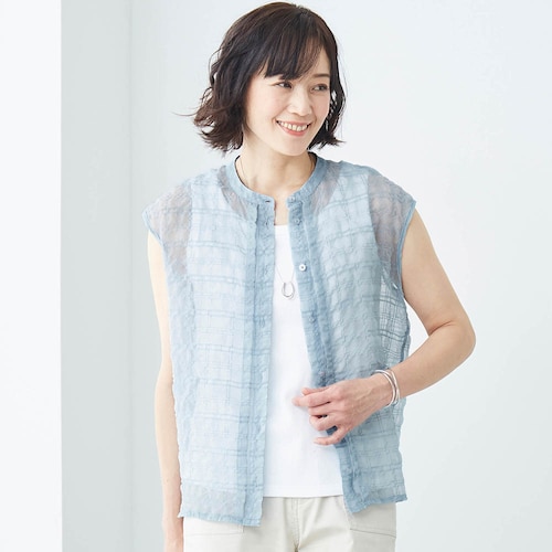シアーチェックノースリーブブラウス