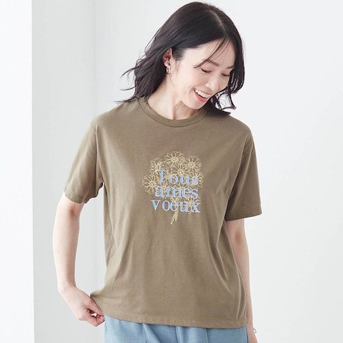 プリント＆刺繍デザイン半袖Ｔシャツ