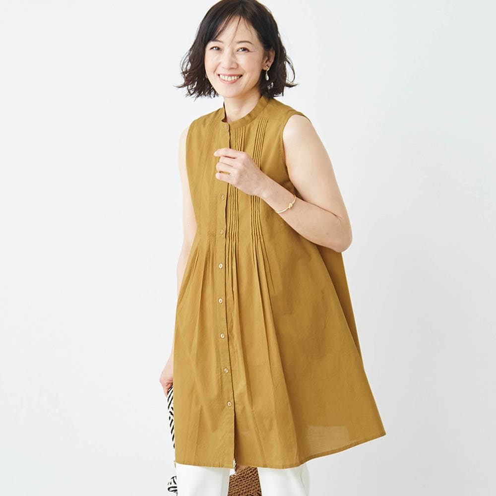 綿素材のピンタックノースリーブチュニック｜通販のベルメゾンネット