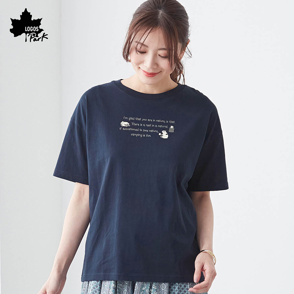 【ロゴス・パーク/LOGOS Park】キャンプパンダ英字プリントTシャツ