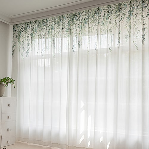 絵画のようなデザインが美しいUVカット・遮熱・遮像レースカーテン＜2枚＞