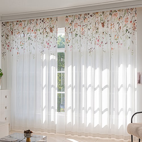 絵画のようなデザインが美しいUVカット・遮熱・遮像レースカーテン＜2枚＞