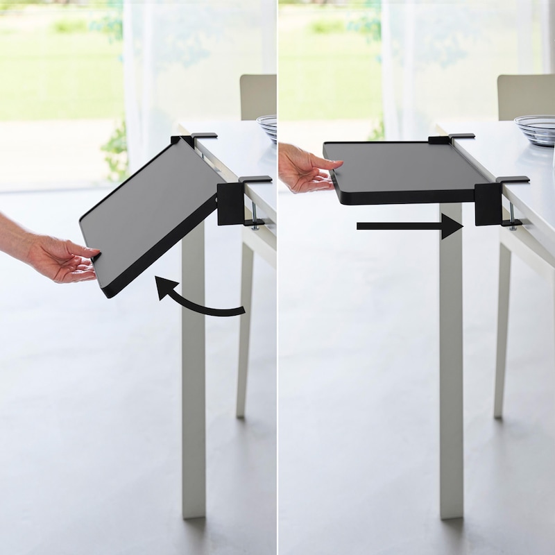 引き上げて押し込むだけでロック。必要な時にサッと棚を作ることができます