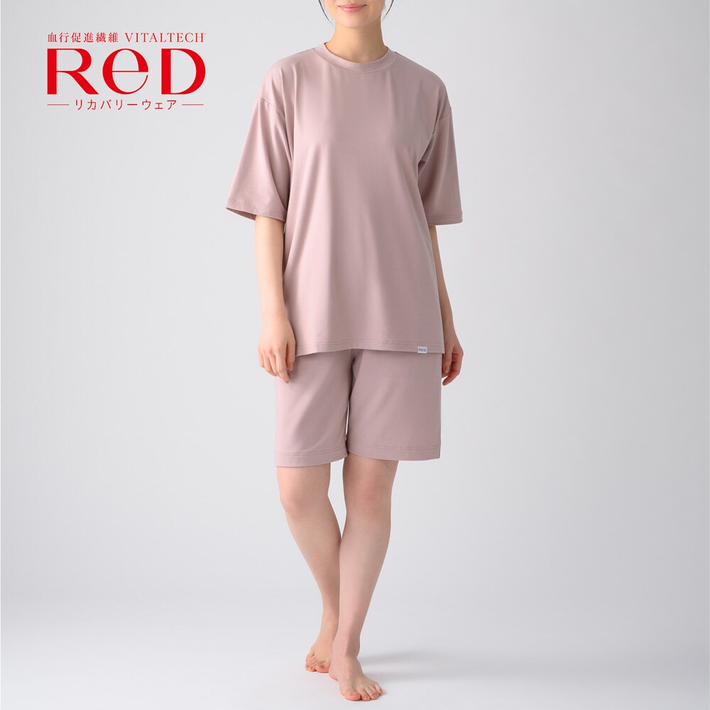 【レッド/ReD】スリープ プルオーバー半袖 & ショートパンツセット【男女兼用】 【一般医療機器/リカバリーウェア】