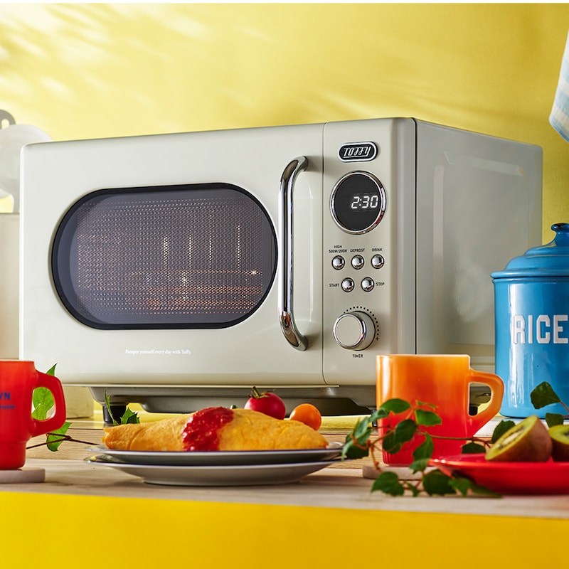 レトロかわいい電子レンジがリニューアル！消音機能と長い電源コードでより使いやすくなりました。