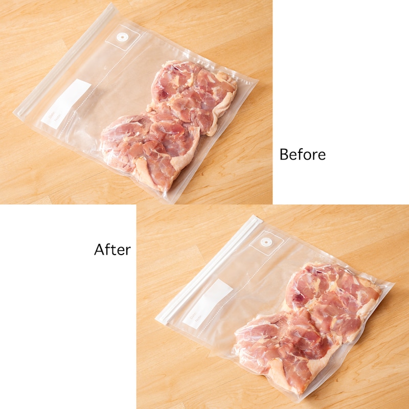 真空保存で、食品の酸化を防ぎ、野菜や肉のおいしさをキープ