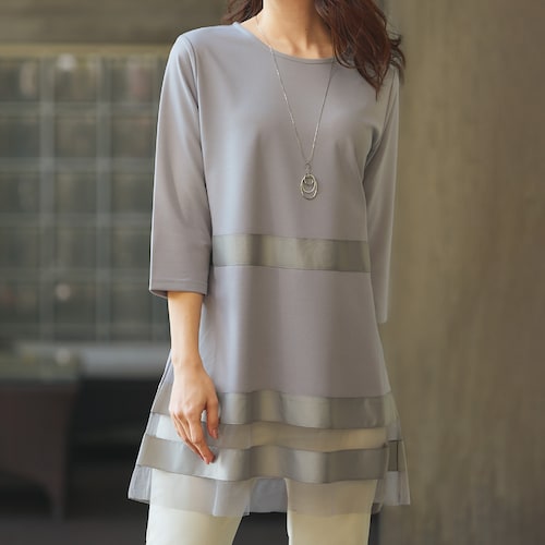 異素材ボーダー切替えチュニック