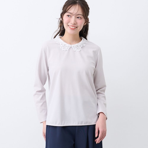 レース襟付きジョーゼットプルオーバー