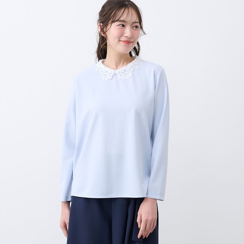 レース襟付きジョーゼットプルオーバー