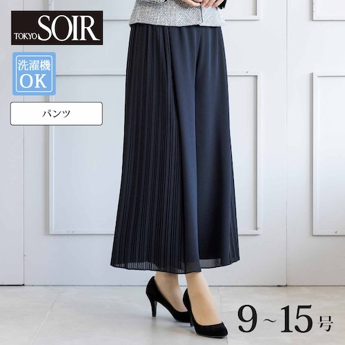 洗えるサイドプリーツのワイドパンツ