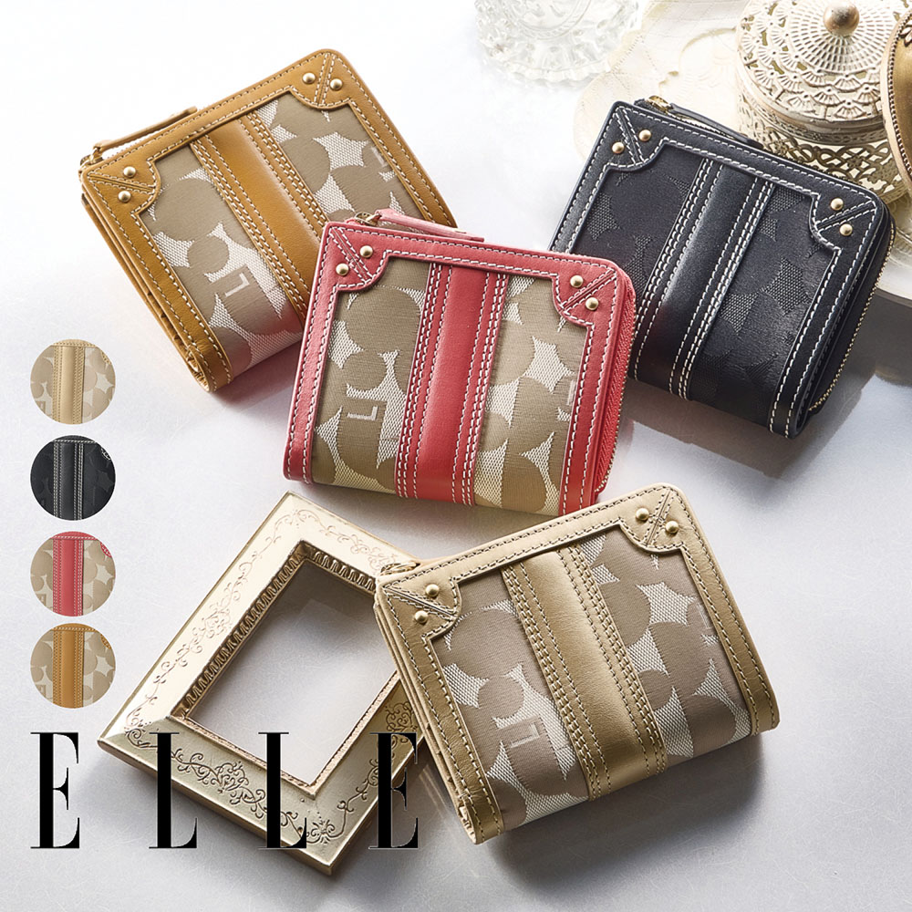 【エル/ELLE】本革使いジャカード二つ折り財布