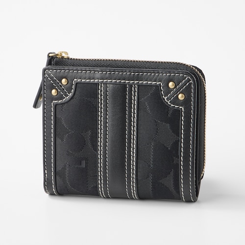 本革使いジャカード二つ折り財布