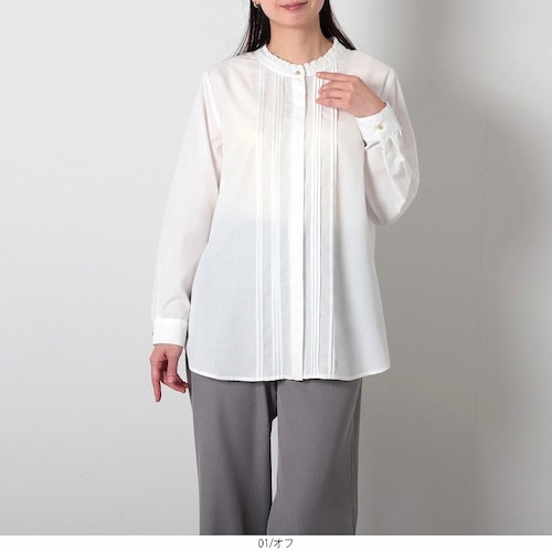 ピンタックバンドカラーシャツ 【大きいサイズ】