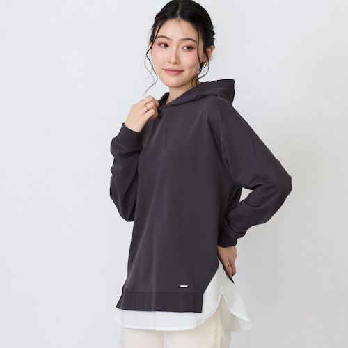 裾布帛フェイクレイヤードパーカー