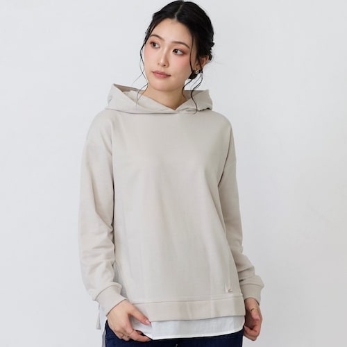 裾布帛フェイクレイヤードパーカー