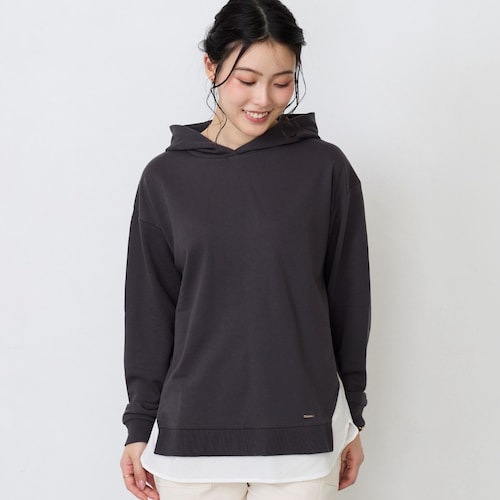 裾布帛フェイクレイヤードパーカー