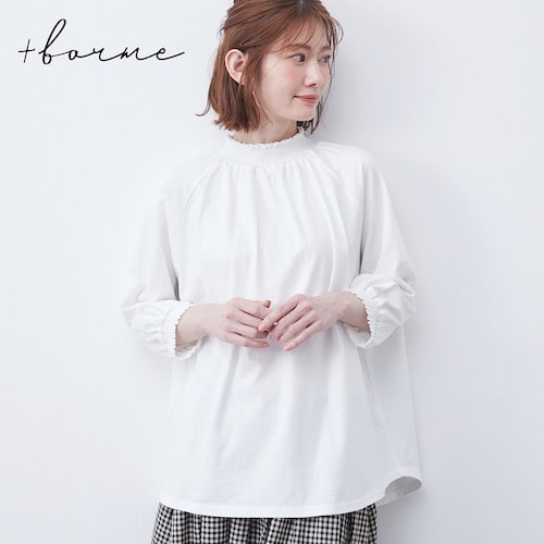 コットンシャーリング7分袖ラグランプルオーバー