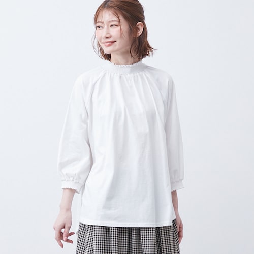 コットンシャーリング7分袖ラグランプルオーバー