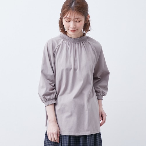 コットンシャーリング7分袖ラグランプルオーバー