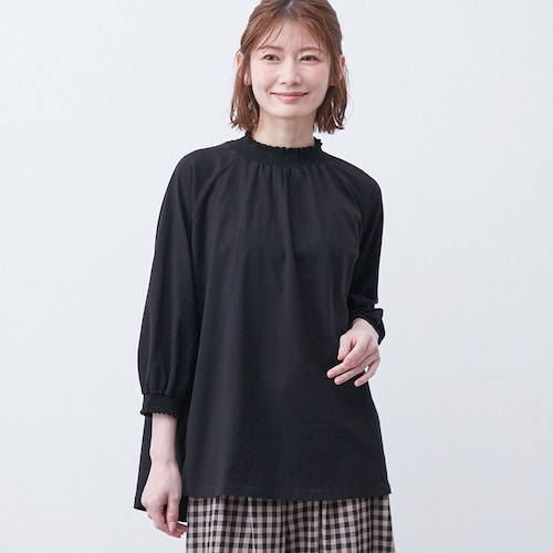 コットンシャーリング7分袖ラグランプルオーバー