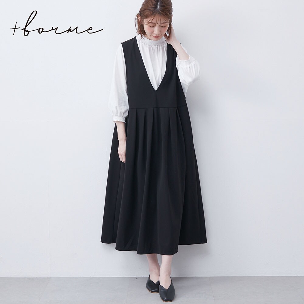 【プリュスボルメ/+borme】カットソー素材のノースリーブワンピース