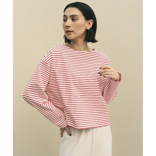 【UNFILO／アンフィーロ】ドライタッチリブ バックZIPボーダートップス